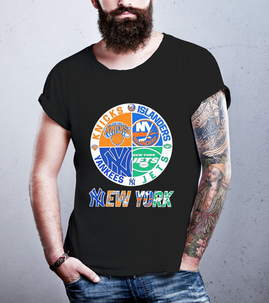 Knicks Islanders Yankees Jets New York Sports Teams Quadrant T-Shirt