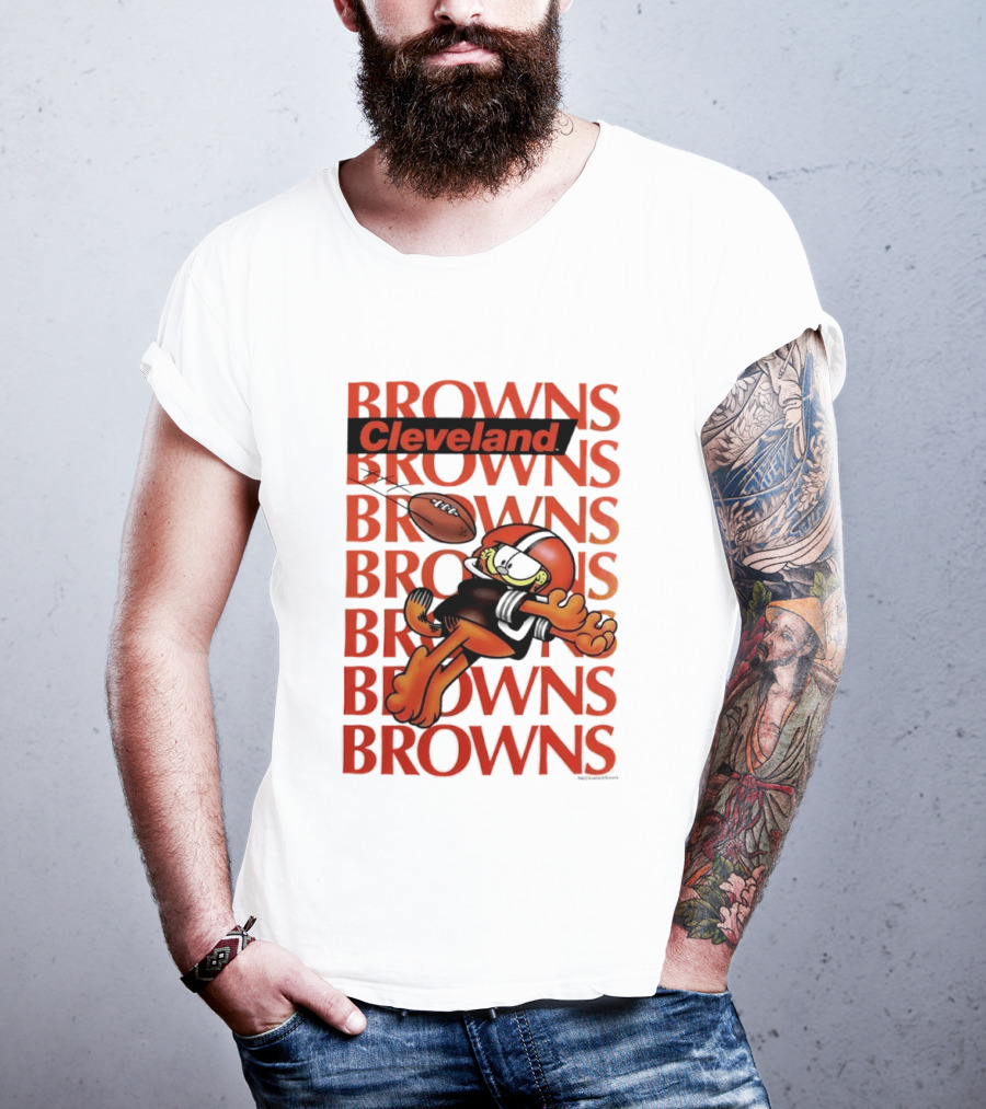 Browns Football Cleveland Orange Cat Kicking Touchdown T-Shirt