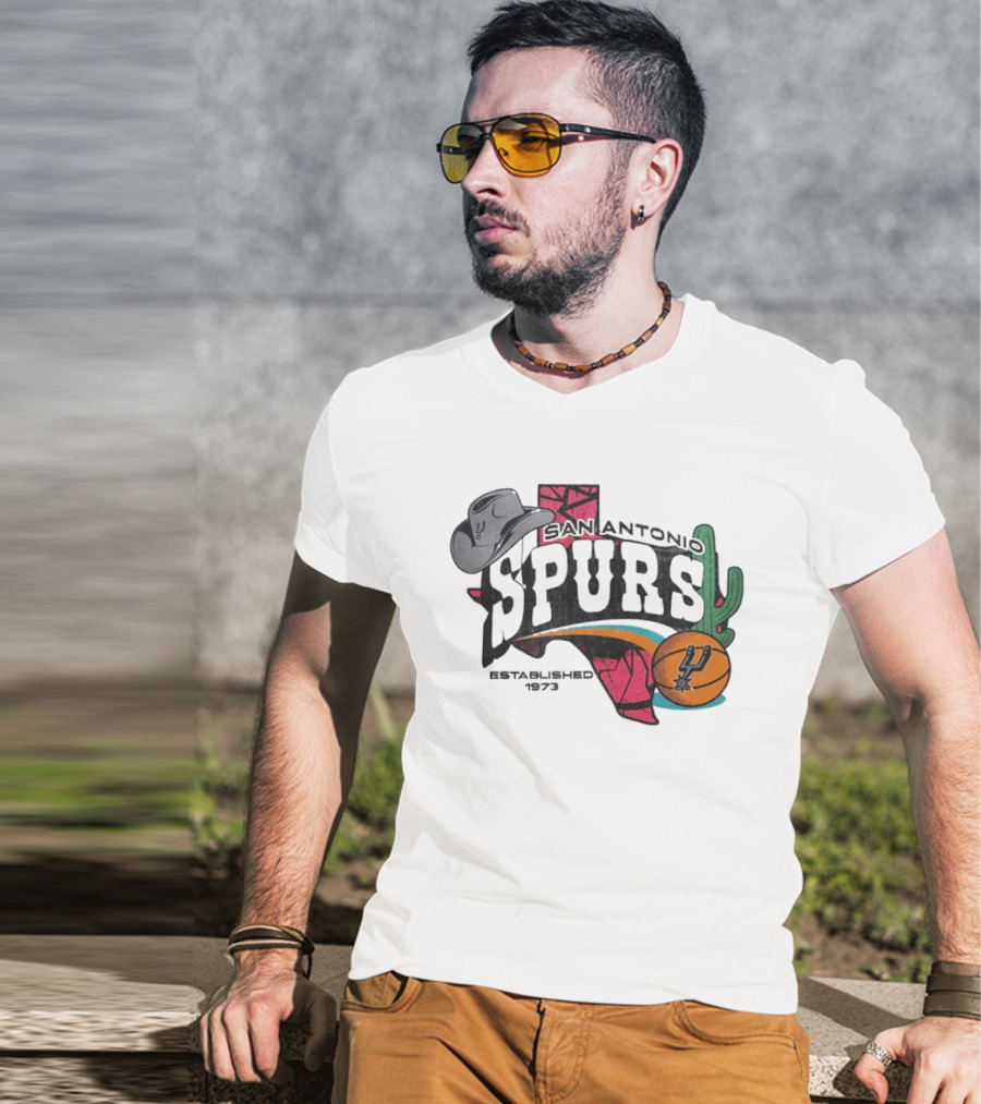 San Antonio Spurs Established 1973 Texas Cowboy Hat Cactus Basketball Team T-Shirt
