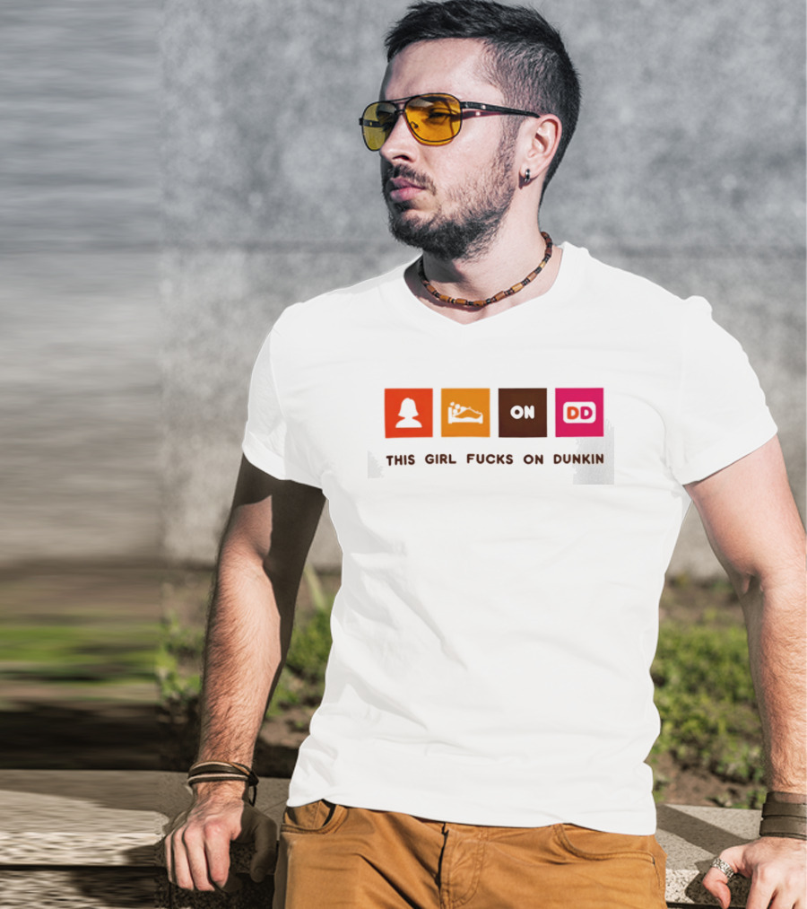 This Girl Fucks On Dunkin Retro Icon Square Blocks T-Shirt