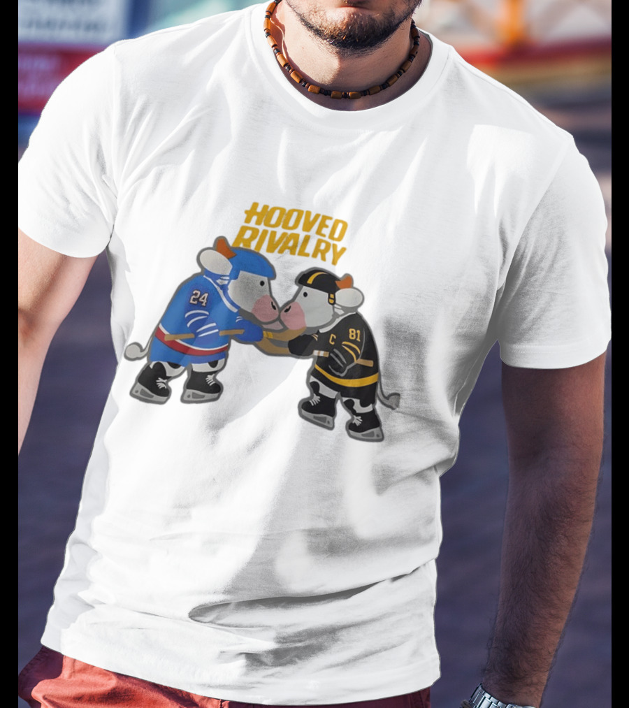 Hooved Rivalry Cow Hockey Players 24 And 81 Faceoff T-Shirt