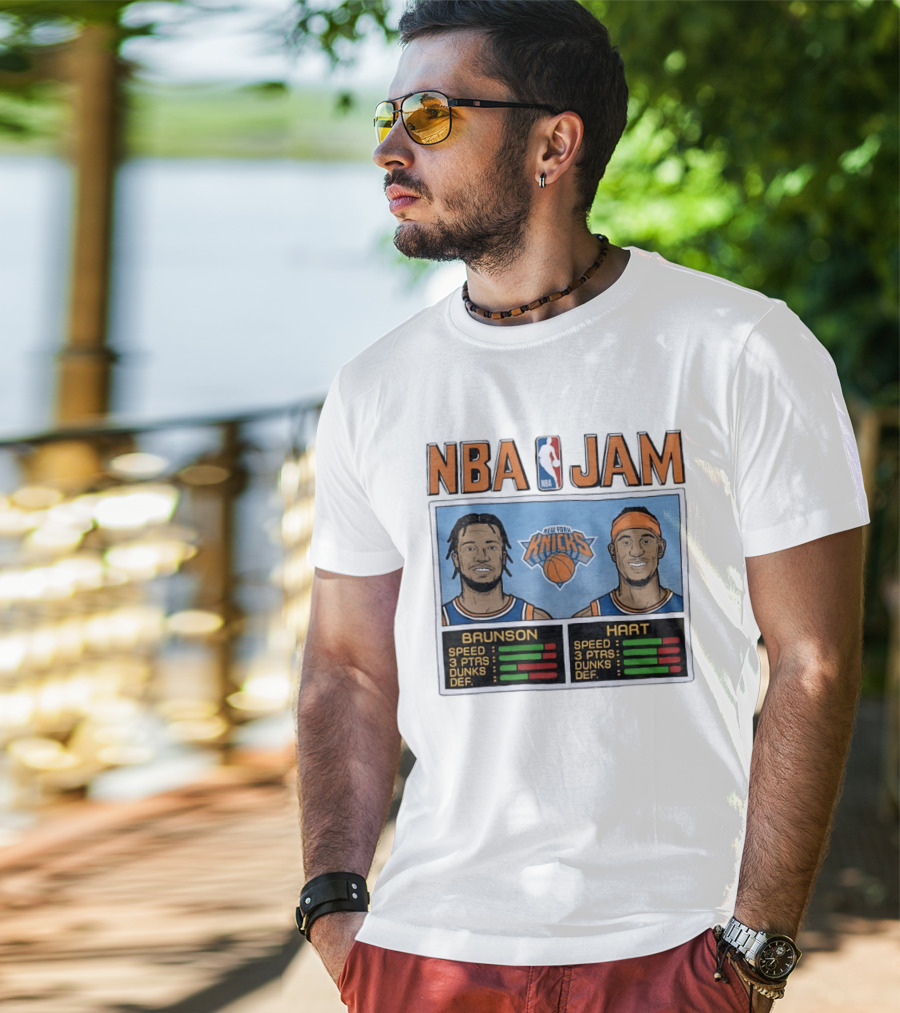 Jalen Brunson Josh Hart New York Knicks NBA Jam Retro Basketball Game T-Shirt