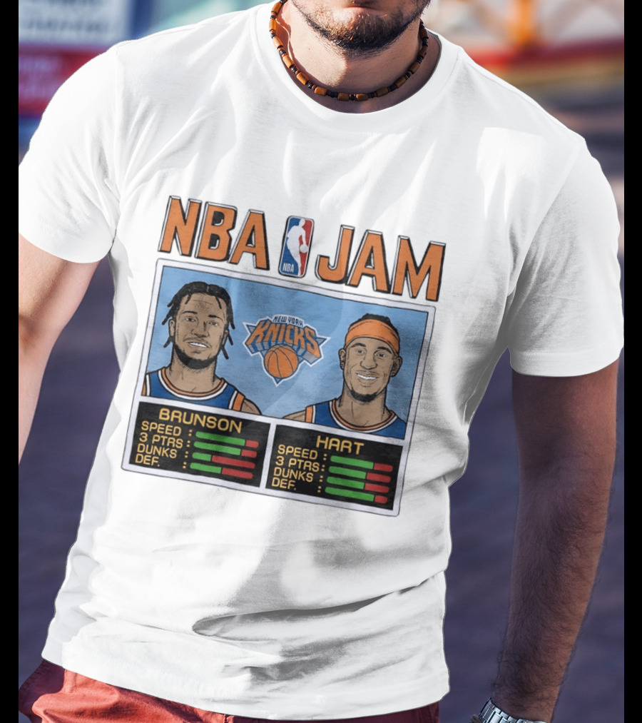 Jalen Brunson Josh Hart New York Knicks NBA Jam Retro Basketball Game T-Shirt