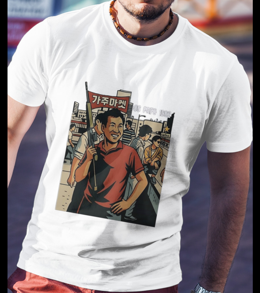 Korean American Street Scene Man With Rifle Urban T-Shirt