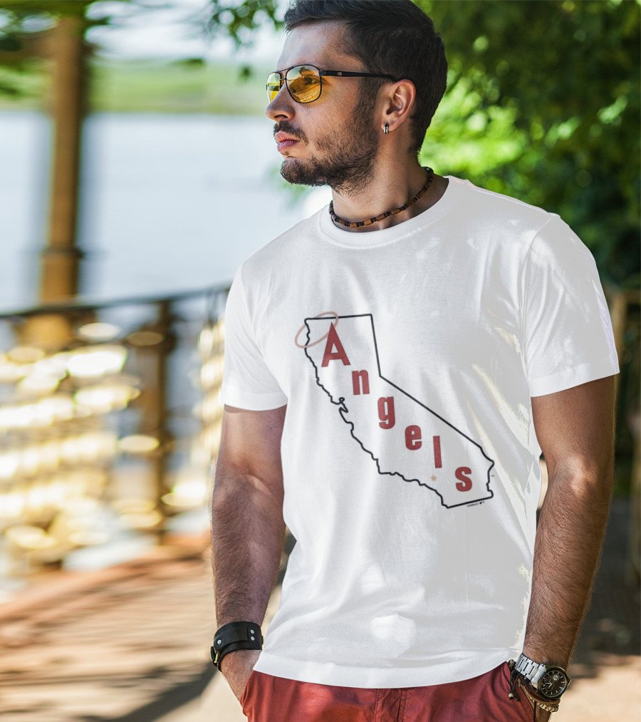 California Angels Script Los Angeles Outline With Halo T-Shirt