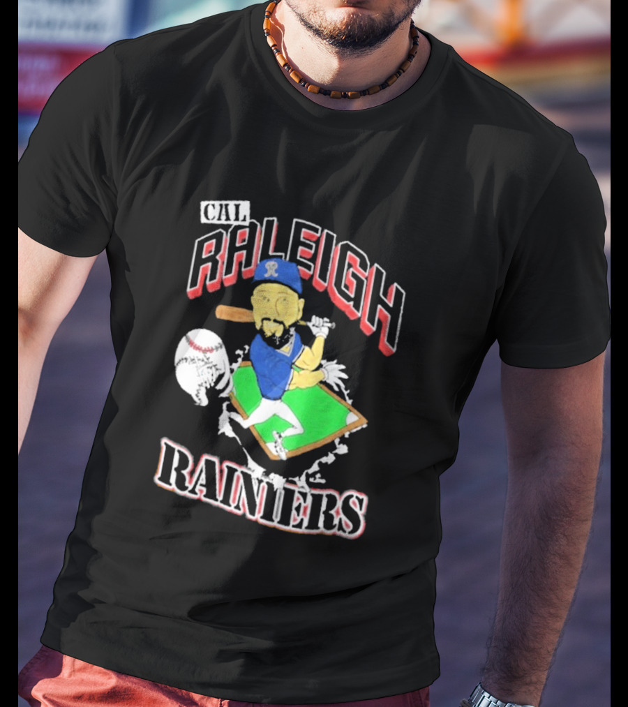 Cal Raleigh Rainiers Baseball Catcher Player Caricature T-Shirt
