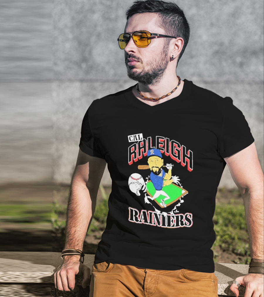 Cal Raleigh Rainiers Baseball Catcher Player Caricature T-Shirt