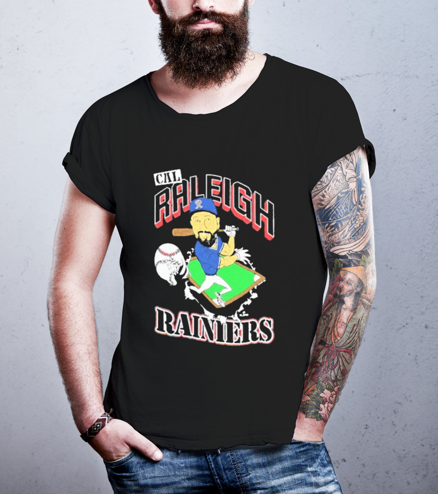 Cal Raleigh Rainiers Baseball Catcher Player Caricature T-Shirt