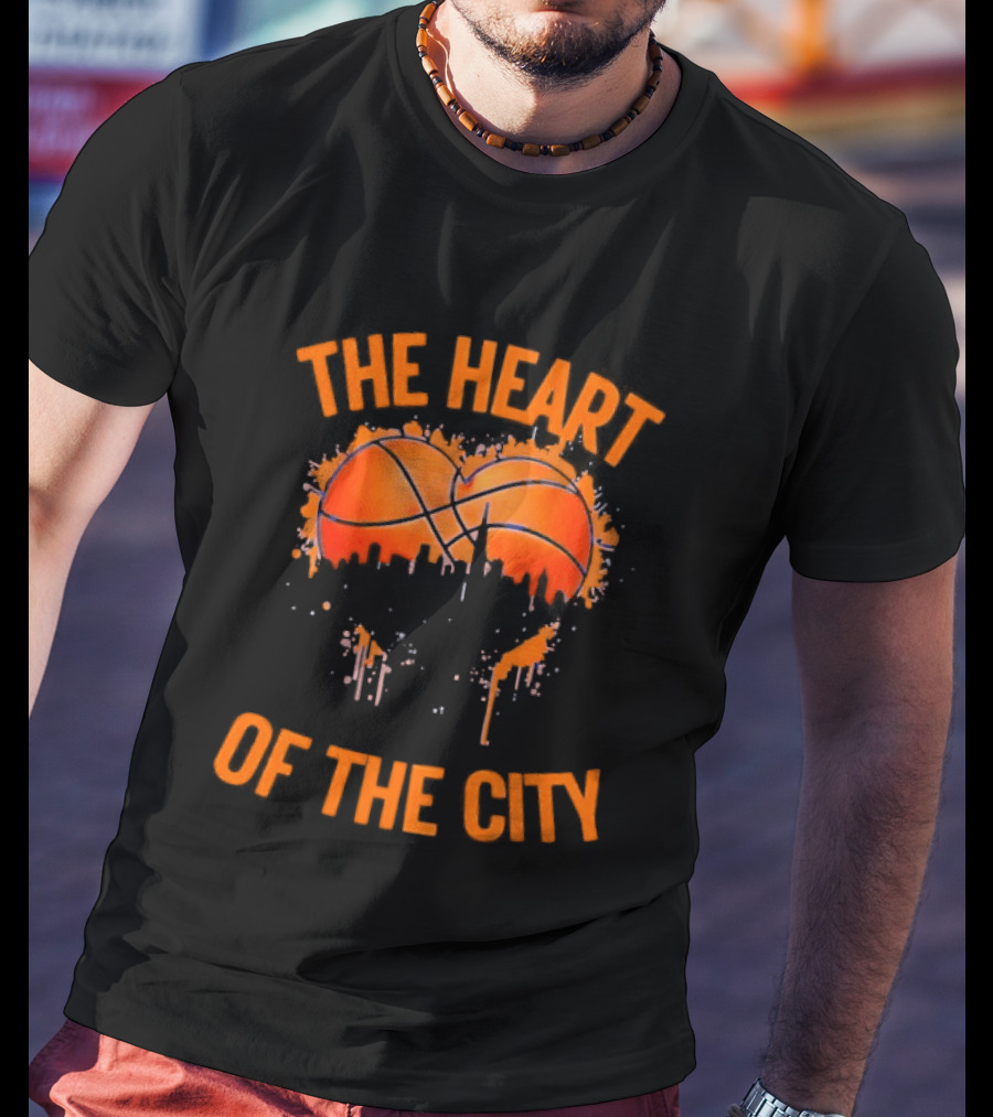 New York Knick The Heart Of The City Basketball Dripping Orange T-Shirt