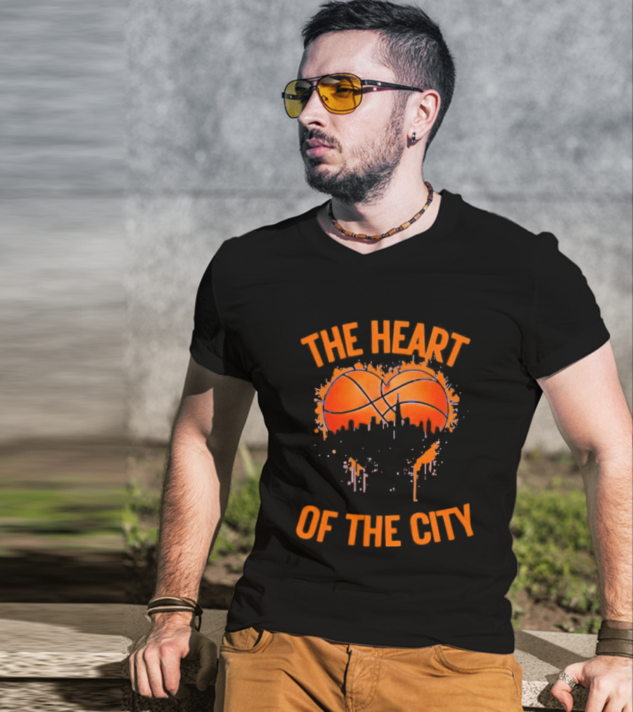 New York Knick The Heart Of The City Basketball Dripping Orange T-Shirt