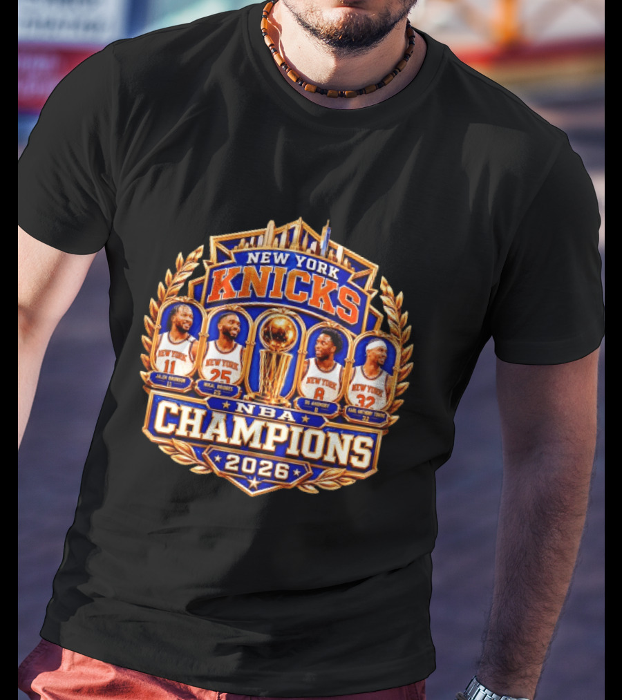 New York Knicks NBA Champions 2026 Jalen Brunson Mikal Bridges OG Anunoby Karl Anthony Towns T-Shirt