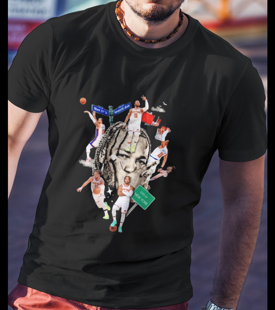 Jalen Brunson New York Knicks Collage West 31st Street Seventh Ave City Of New York T-Shirt