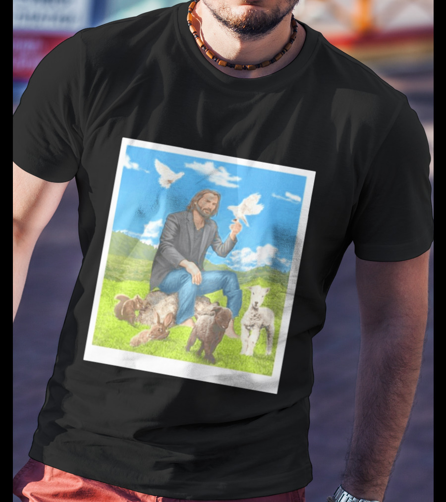 Keanu Reeves Surrounded By Animals In Peaceful Steppe Landscape T-Shirt