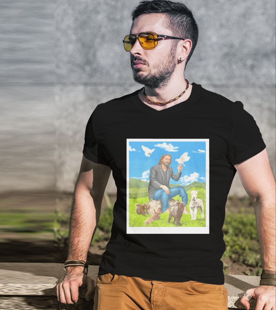 Keanu Reeves Surrounded By Animals In Peaceful Steppe Landscape T-Shirt
