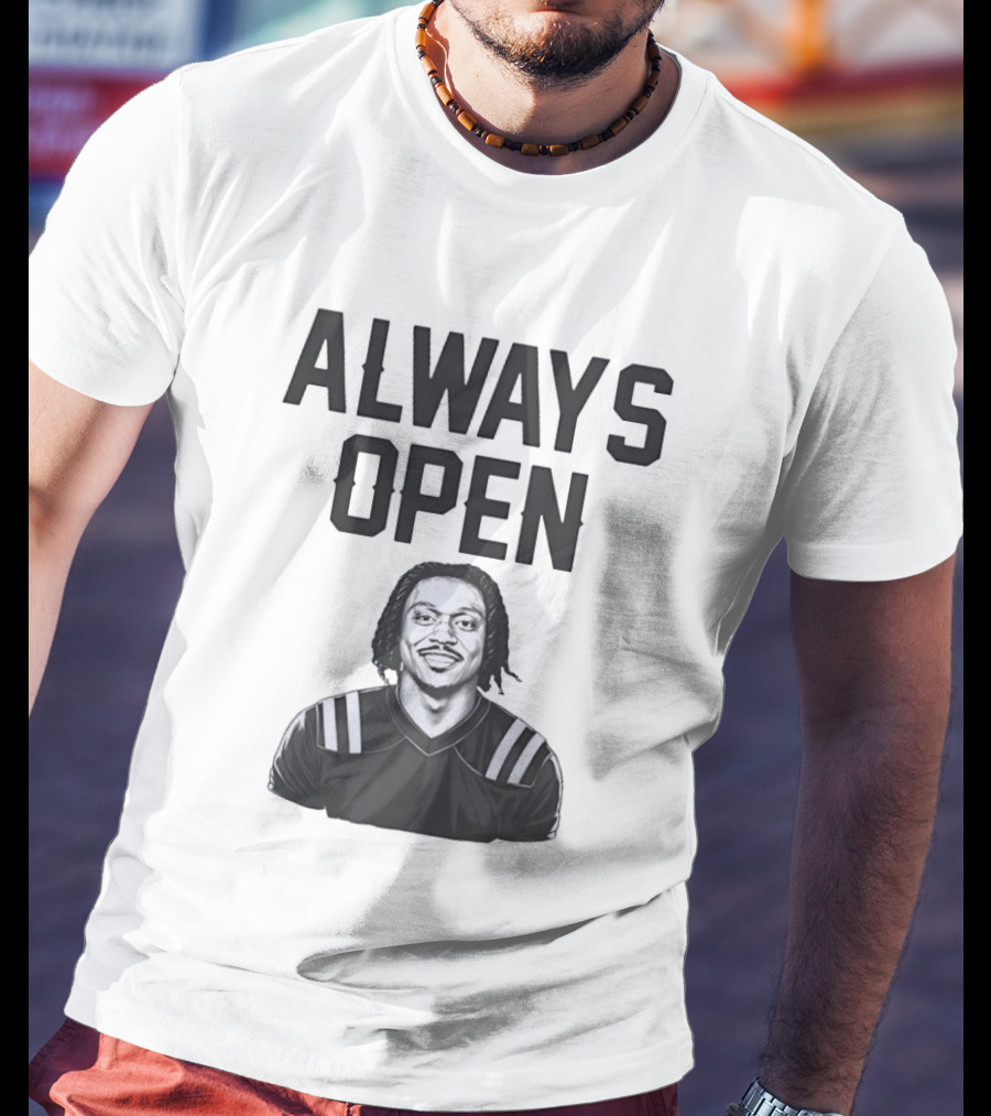 Always Open Bold Text With Cartoon Football Player T-Shirt