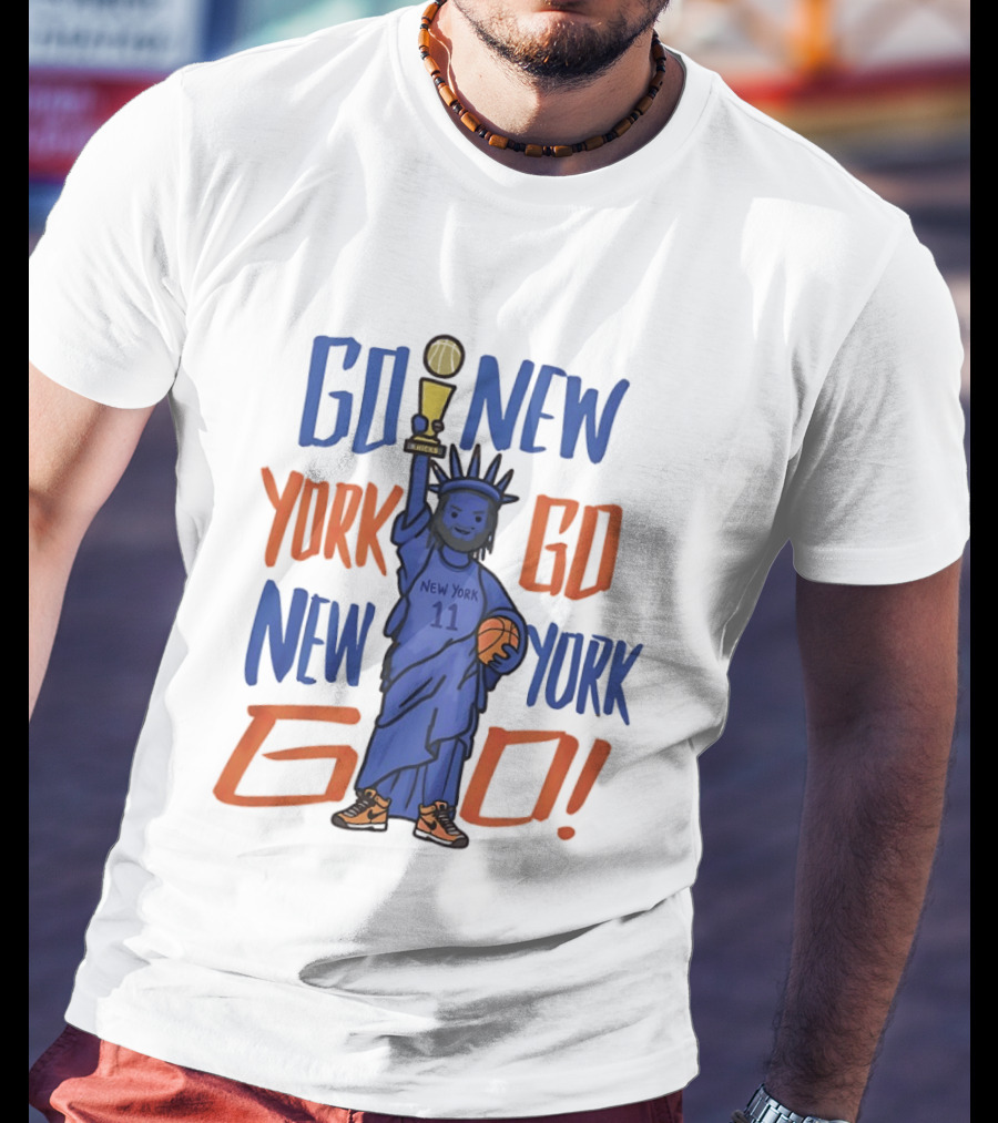 Go New York Go New York Go Jalen Brunson 11 Statue Of Liberty Basketball Trophy T-Shirt