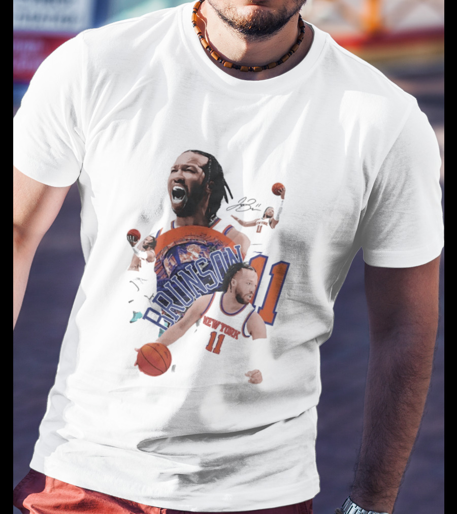 NY Knicks Jalen Brunson Number 11 Collage Basketball Player T-Shirt