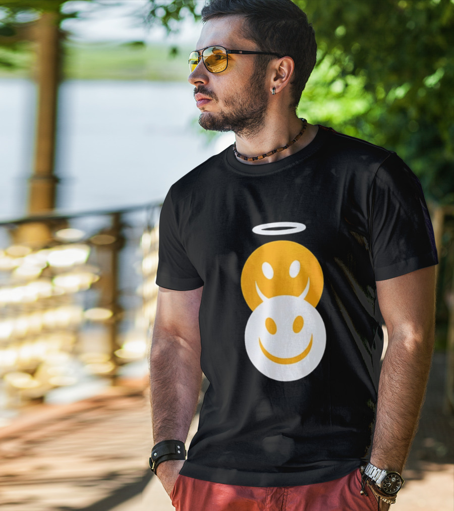 Angel And Devil Smiley Faces Halo And Horns T-Shirt