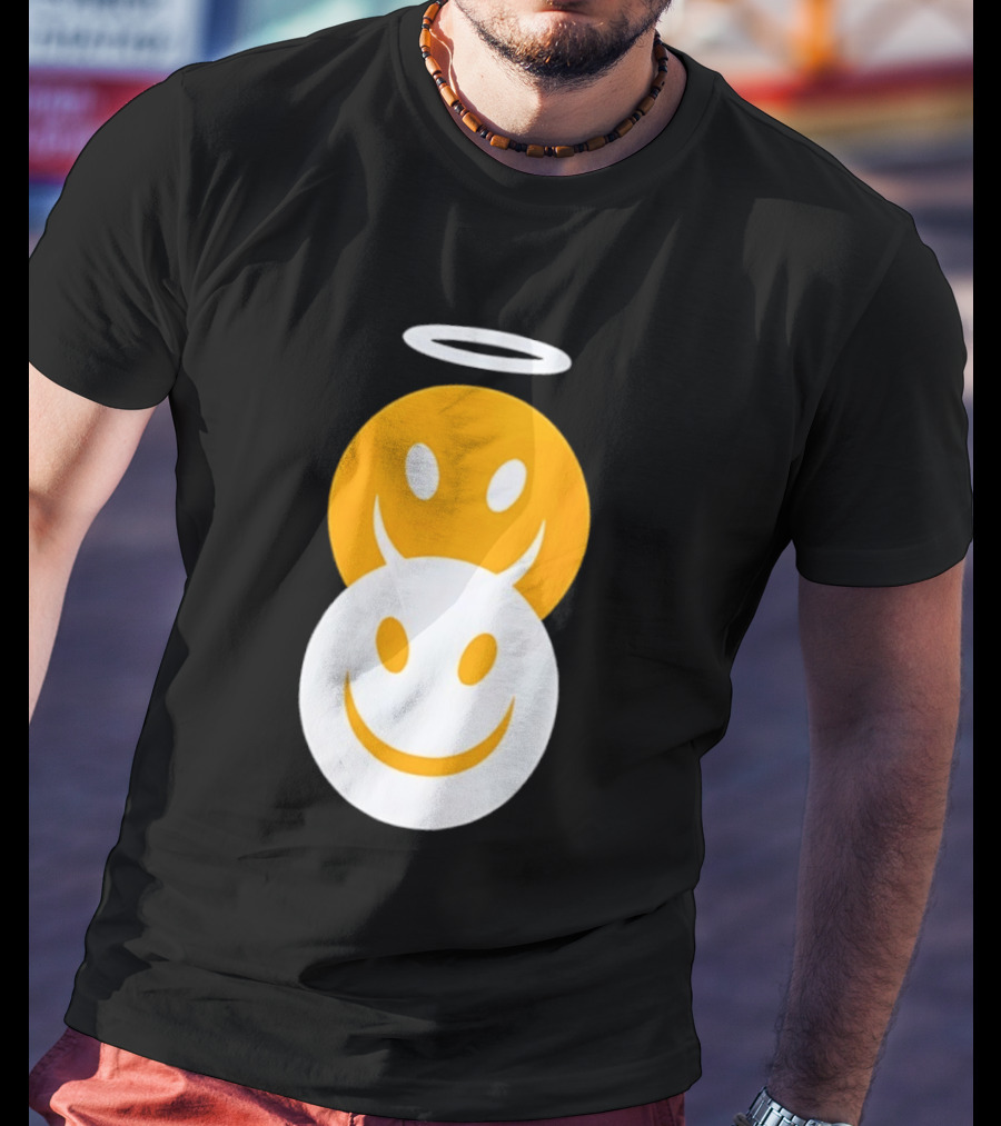 Angel And Devil Smiley Faces Halo And Horns T-Shirt