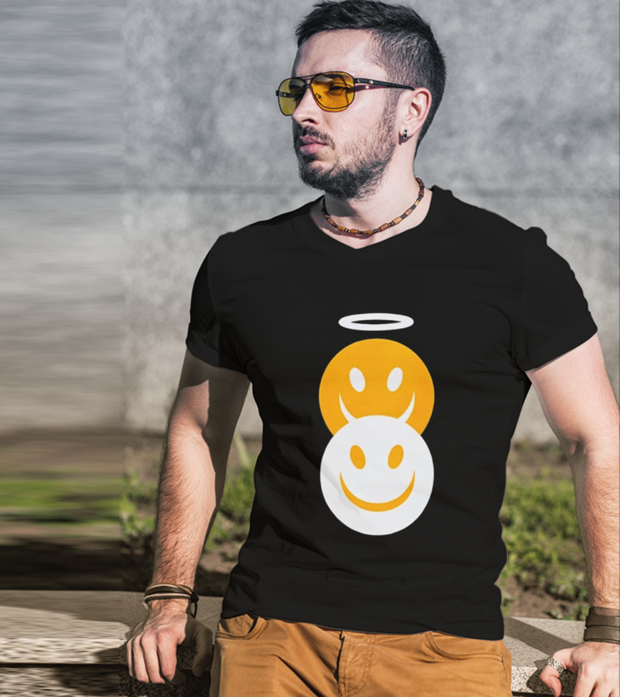 Angel And Devil Smiley Faces Halo And Horns T-Shirt