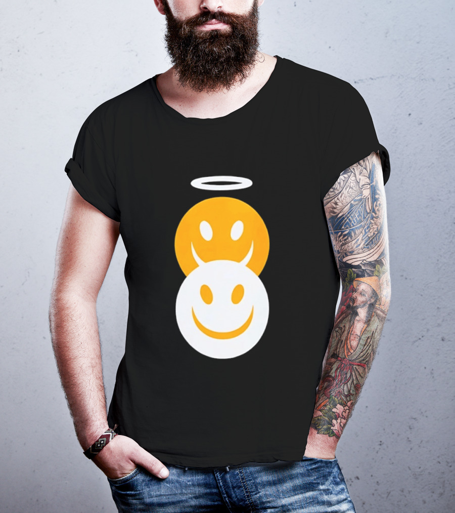 Angel And Devil Smiley Faces Halo And Horns T-Shirt