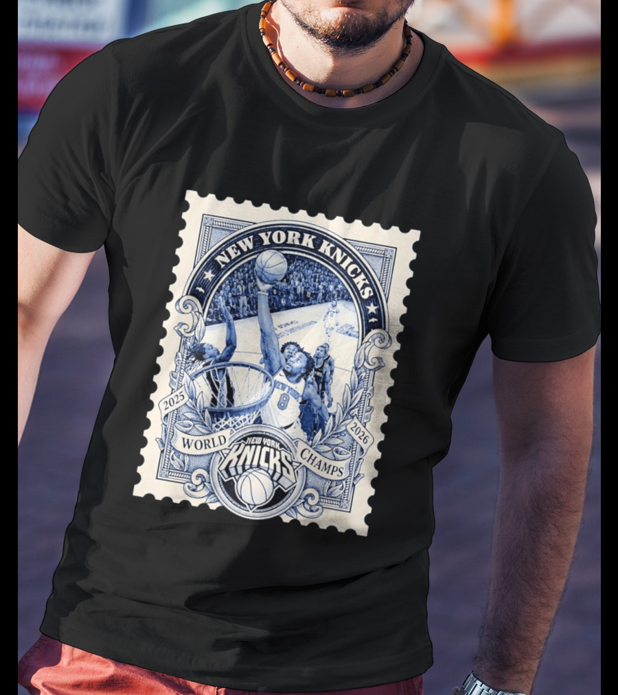New York Knicks 2026 World Champs OG Anunoby Basketball Stamp T-Shirt