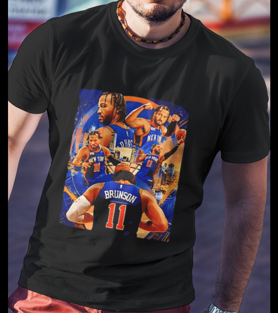 New York Knicks Jalen Brunson Number 11 Team Collage T-Shirt