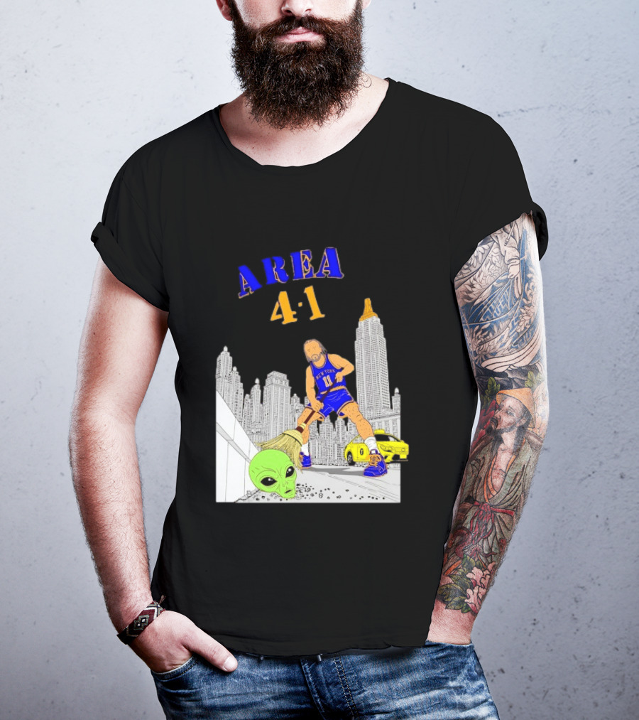 AREA 4 1 Jalen Brunson New York Knicks Vs Alien San Antonio Spurs T-Shirt
