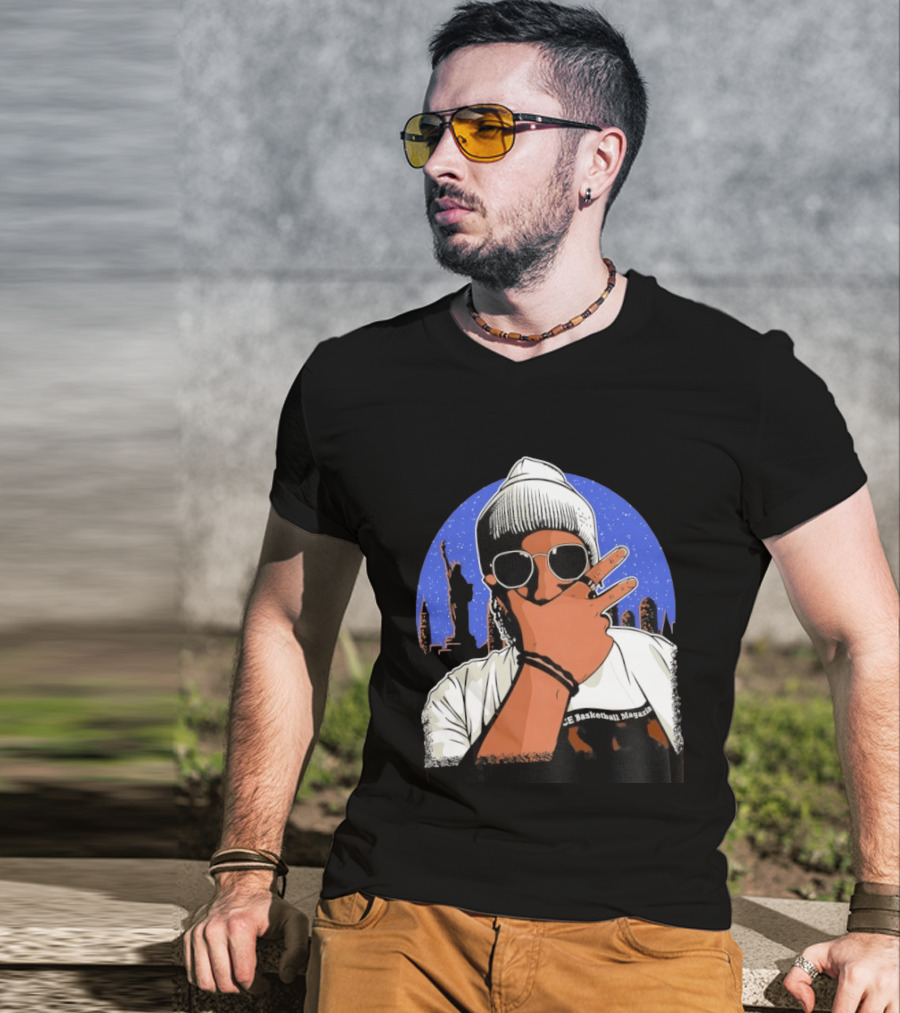 Jalen Brunson's Dad Celly Peace Sign NYC Skyline Basketball Magazine T-Shirt