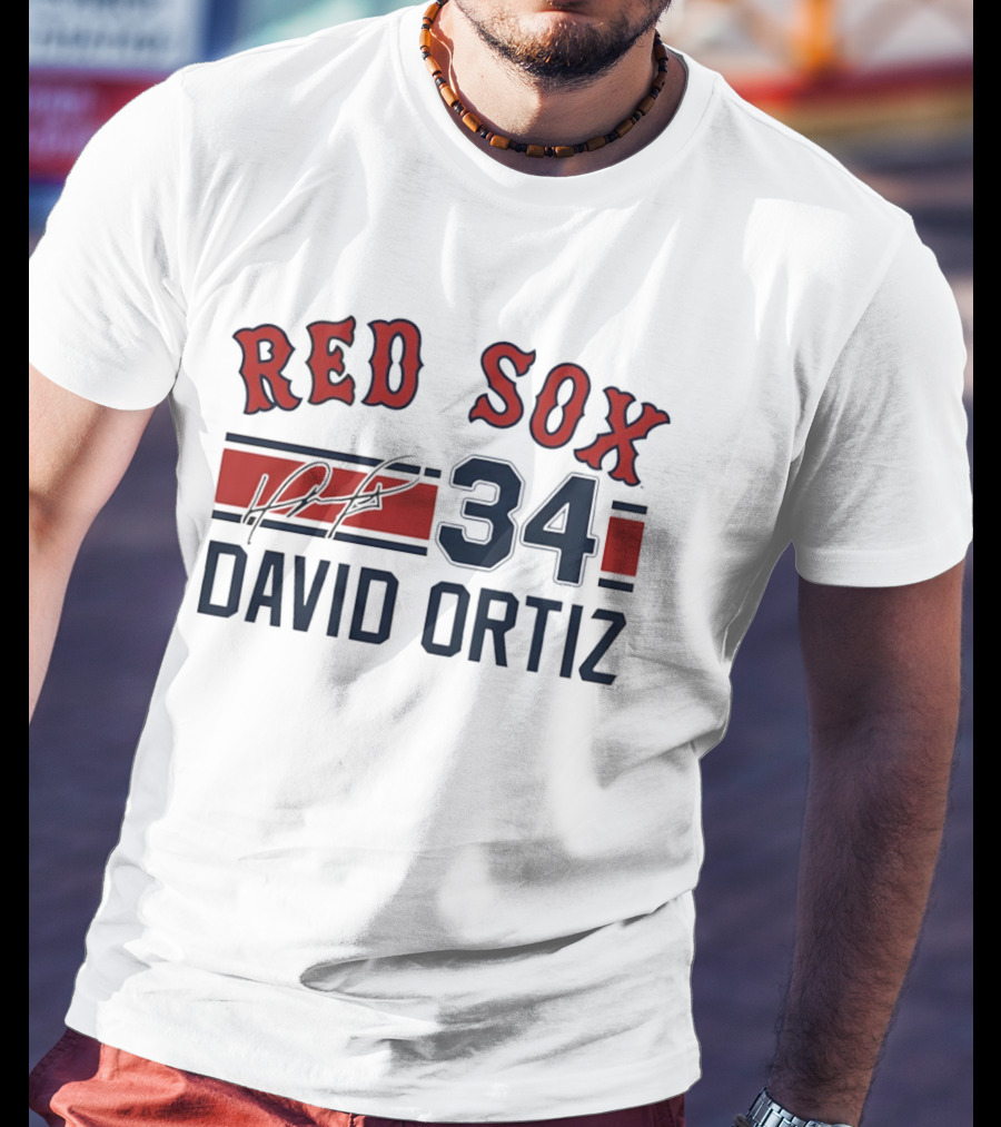 Red Sox 34 David Ortiz Signature Boston T-Shirt