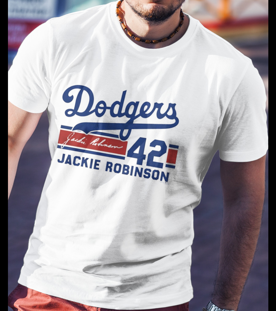 Brooklyn Dodgers 42 Jackie Robinson Signature T-Shirt