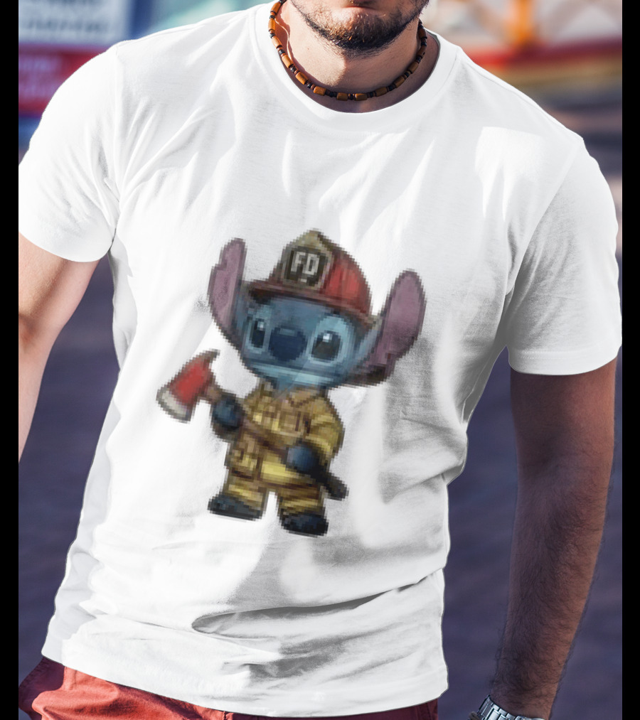 Disney Stitch Fire Rescue Not Just A Job A Calling Fire Dept FD Helmet Axe T-Shirt