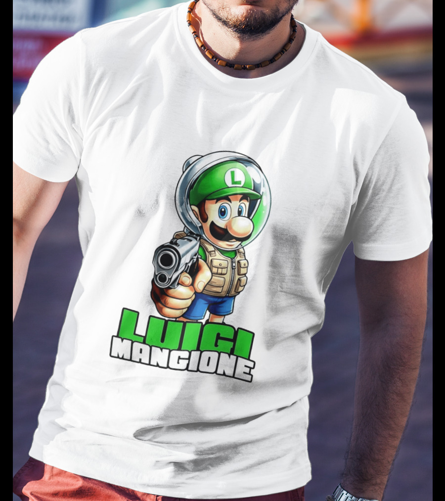 Luigi Mangione Super Mario Green Hat Gun Image T-Shirt