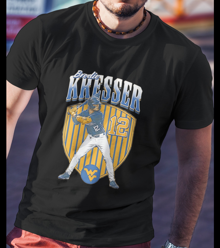 West Virginia Mountaineers Brodie Kresser Number 12 Baseball Player T-Shirt