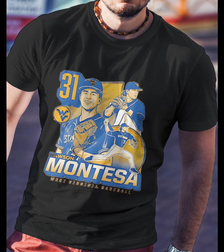 West Virginia Baseball Dawson Montesa 31 Mountaineers T-Shirt