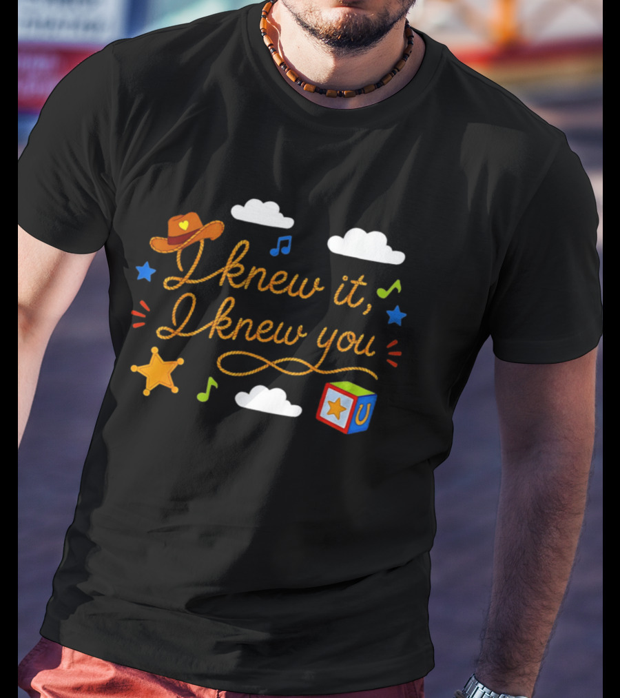 I Knew It I Knew You Western Cowgirl Sheriffs Badge Cowboy Hat Music Notes Blocks T-Shirt