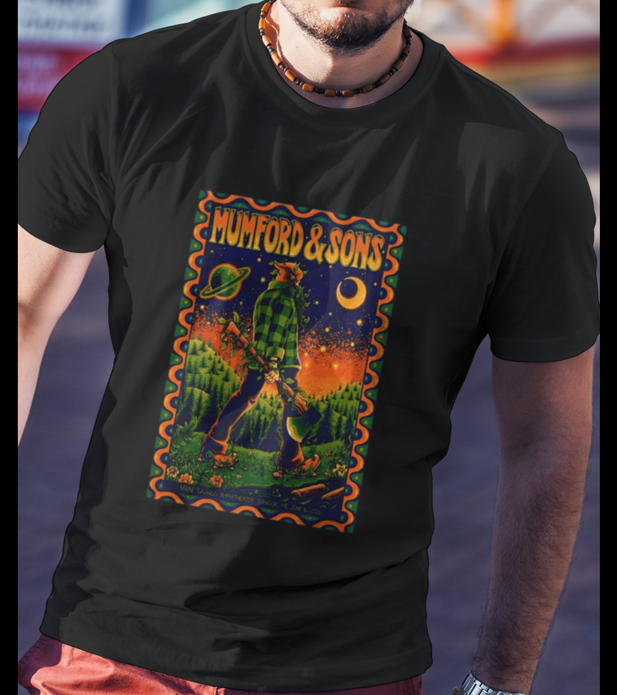 Mumford And Sons Maine Savings Amphitheater Bangor ME June 16 2026 Concert Planet And Moon Lumberjack T-Shirt