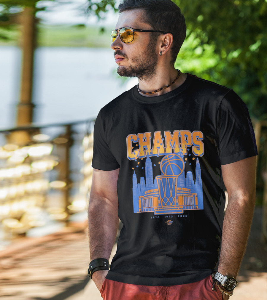 New York Knicks Champs 1970 1973 2026 Basketball Skyline Celebration T-Shirt