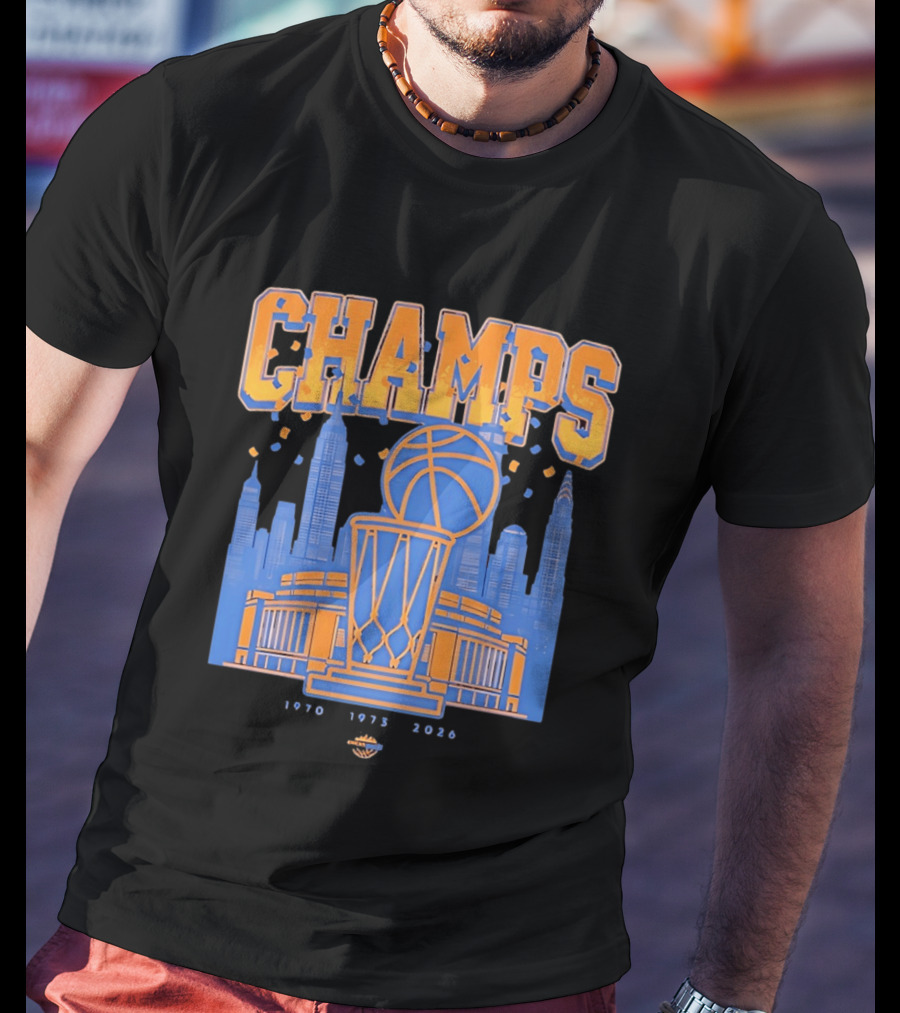 New York Knicks Champs 1970 1973 2026 Basketball Skyline Celebration T-Shirt