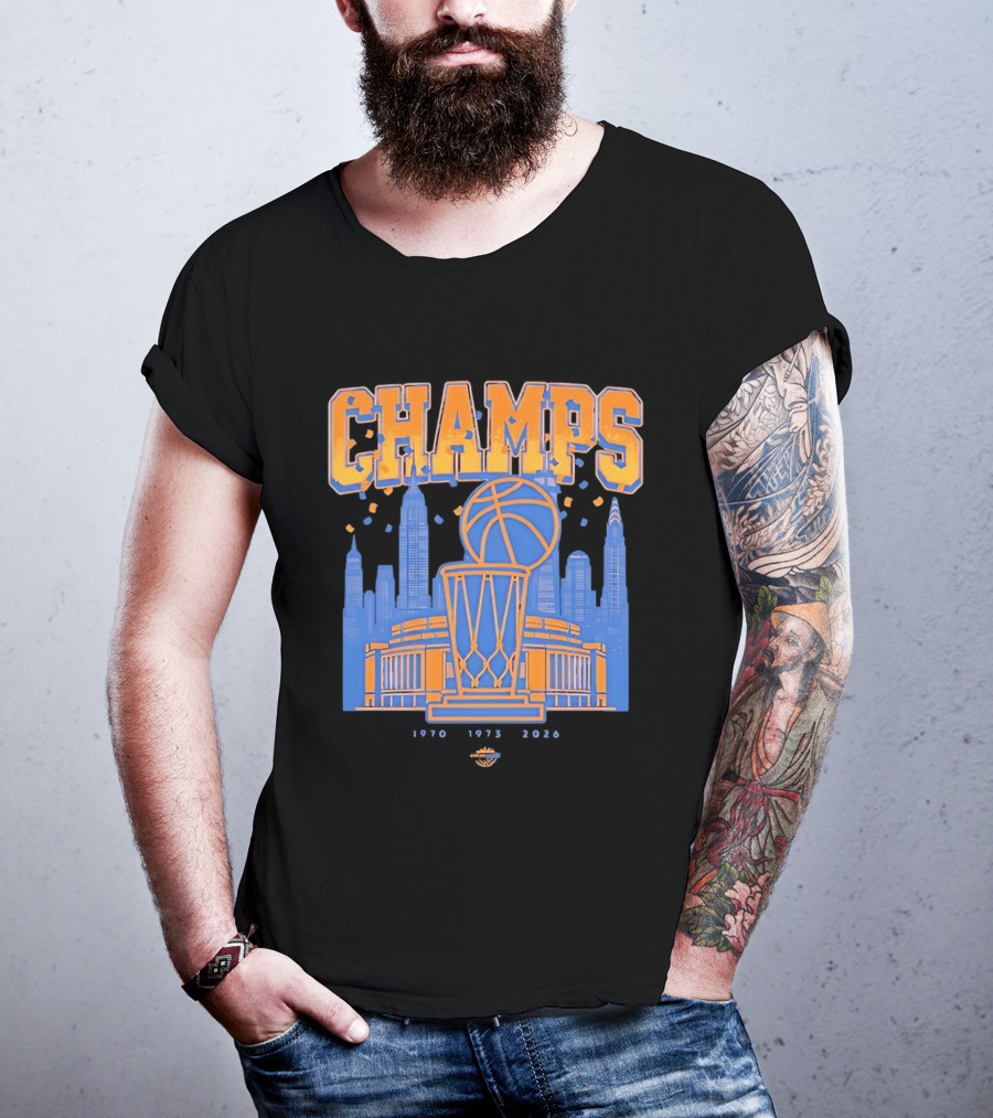 New York Knicks Champs 1970 1973 2026 Basketball Skyline Celebration T-Shirt