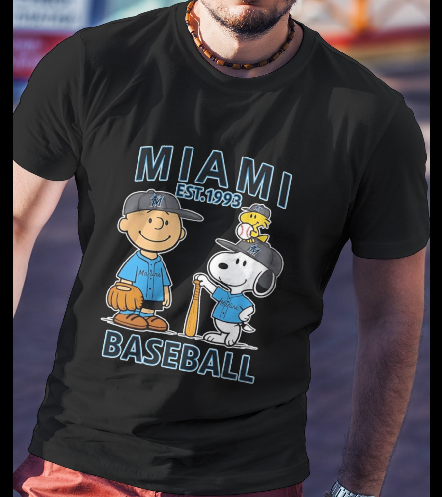 Miami Marlins Baseball Peanuts Characters Est 1993 T-Shirt