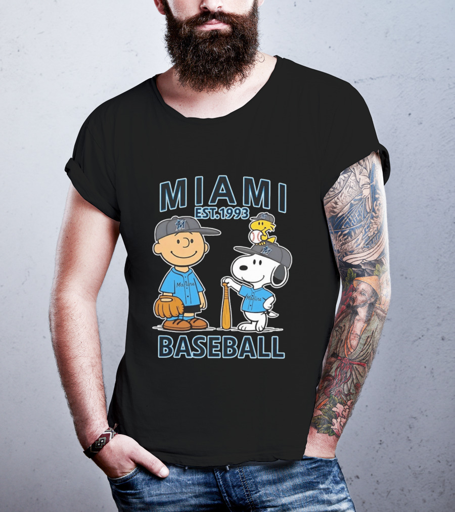 Miami Marlins Baseball Peanuts Characters Est 1993 T-Shirt