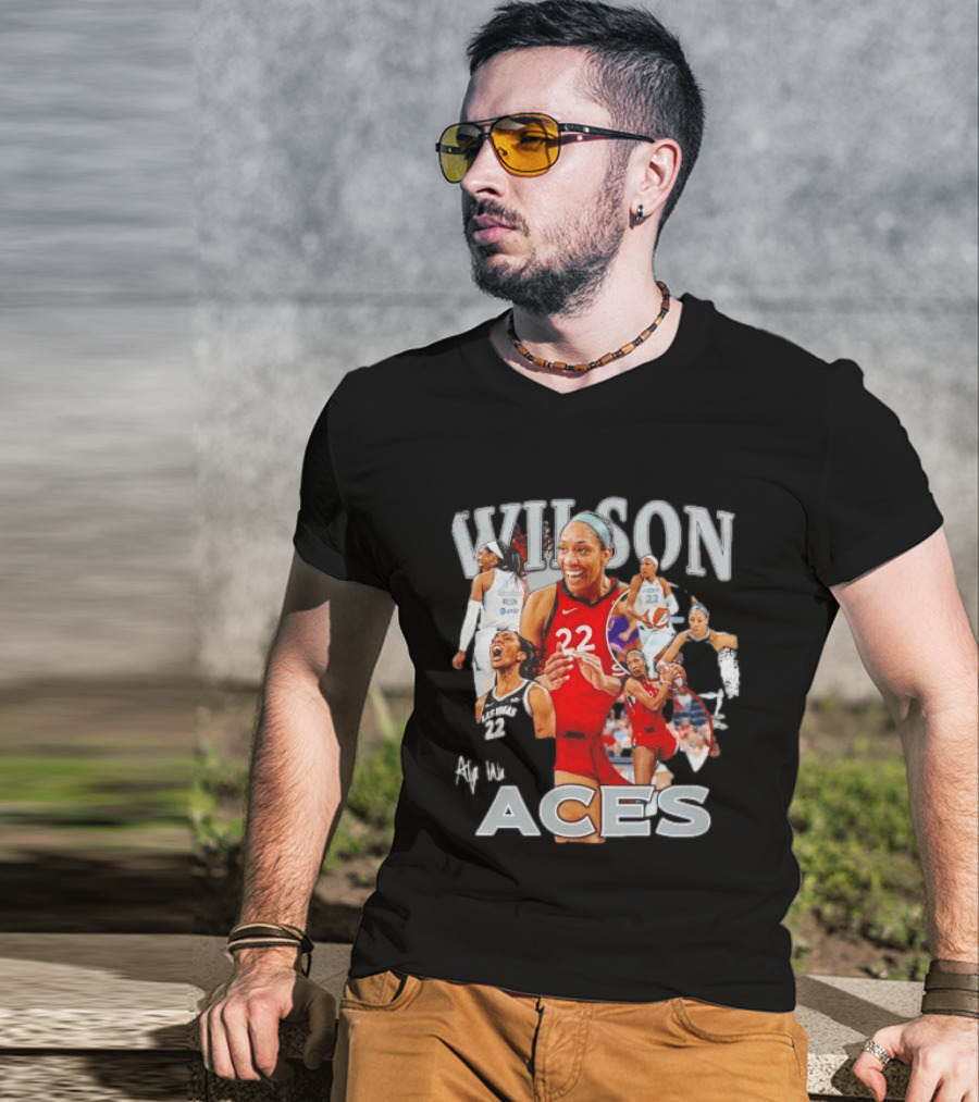 A'ja Wilson Las Vegas Aces Fly With Aces Collage T-Shirt