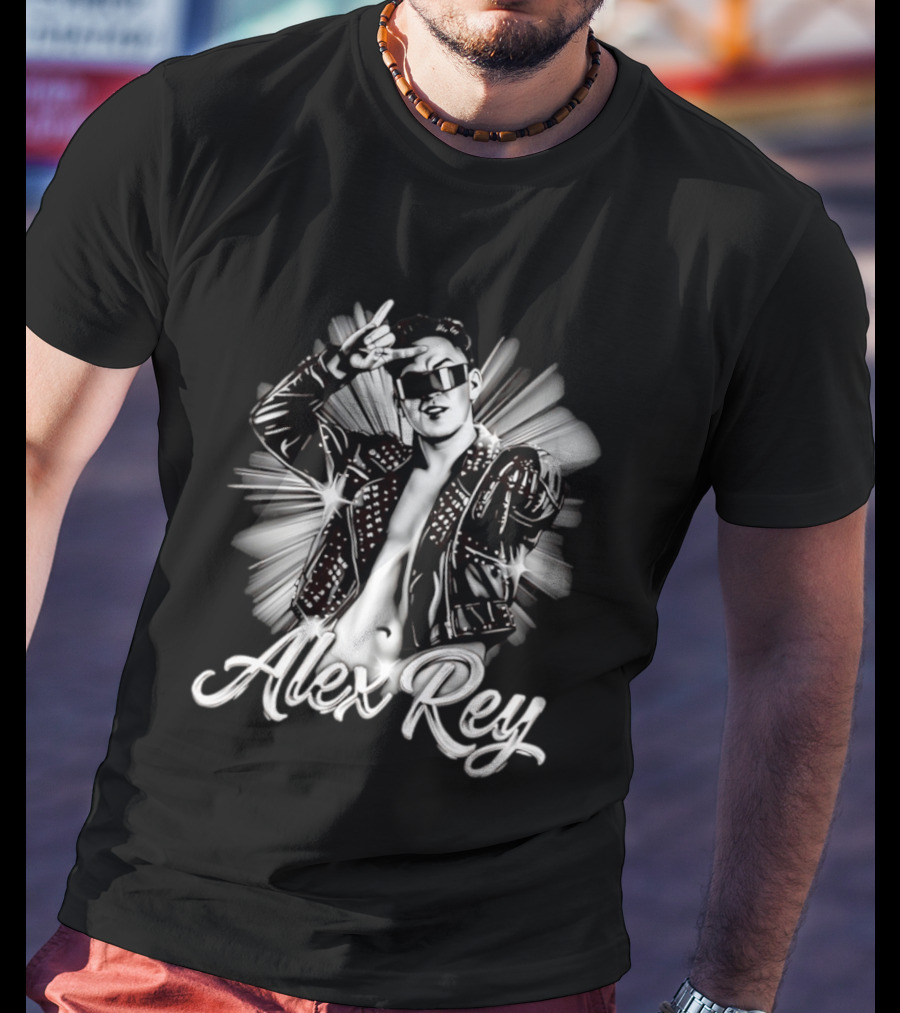 Alex Rey Pro Wrestling Player Collage Studded Jacket Sunglasses Pose T-Shirt