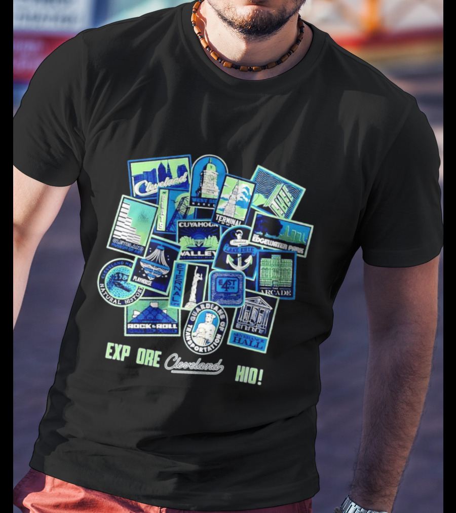 Explore Cleveland Ohio Landmarks Cuyahoga Rock Roll Museum Terminal Tower Edgewater Park T-Shirt