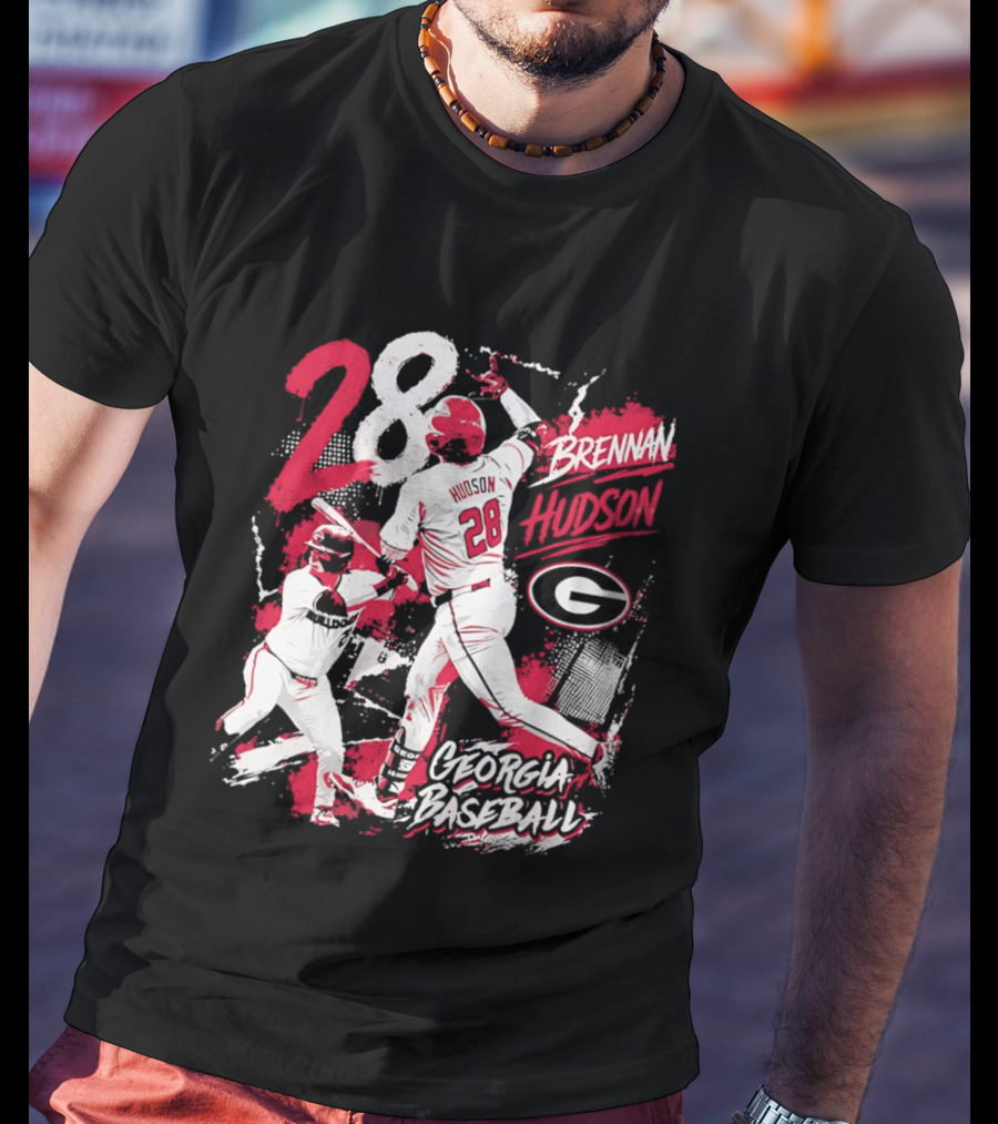 Georgia Baseball Brennan Hudson 28 Player Collage T-Shirt
