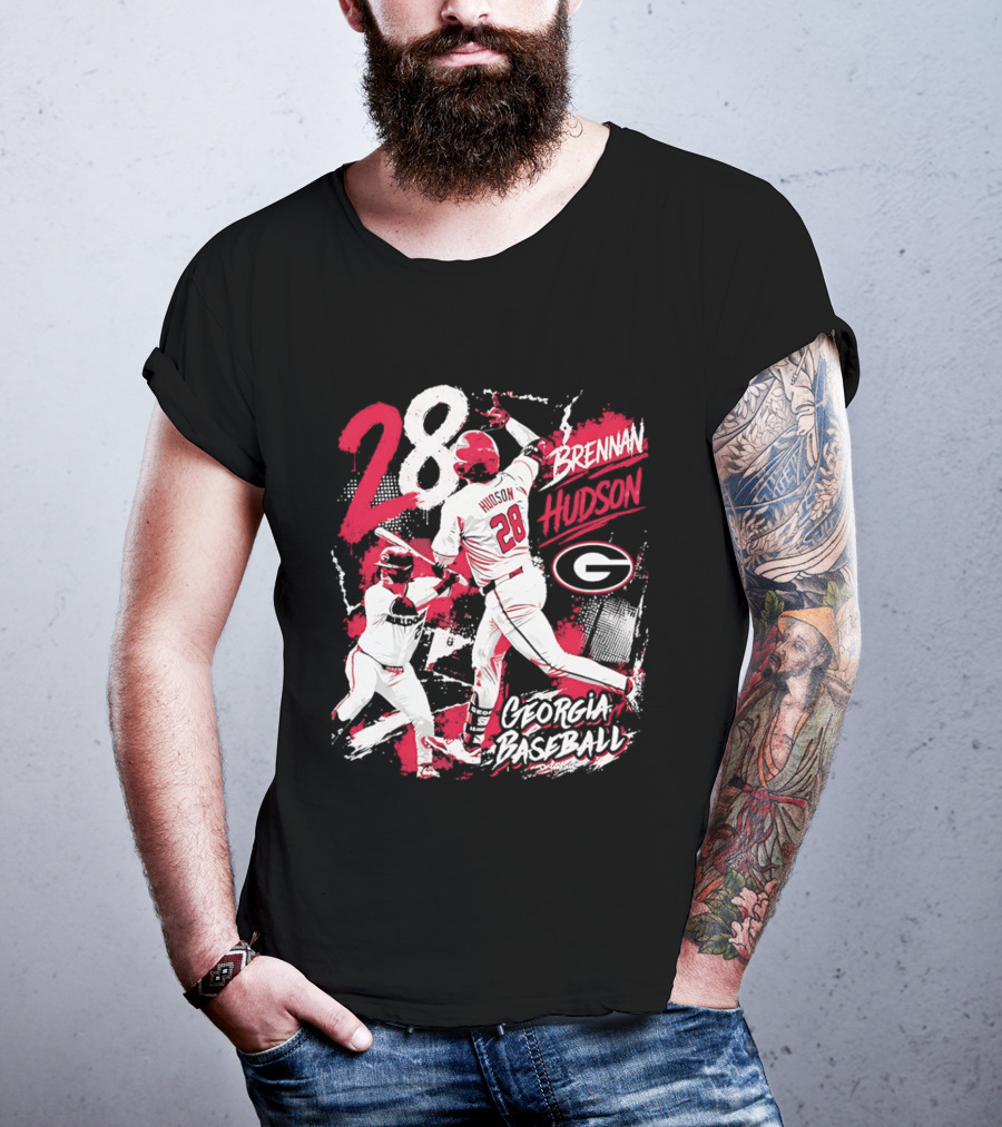 Georgia Baseball Brennan Hudson 28 Player Collage T-Shirt