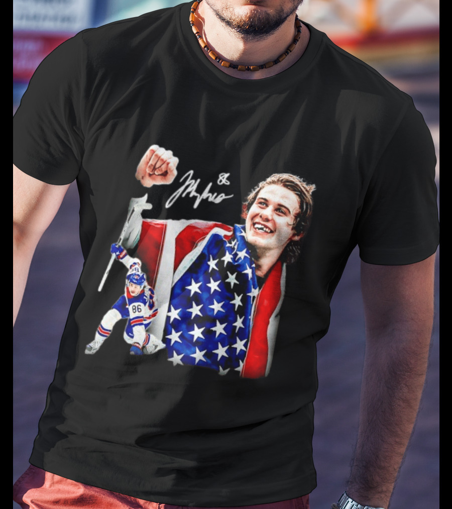Jack Hughes New Jersey Devils USA Flag 86 Hockey Celebration T-Shirt