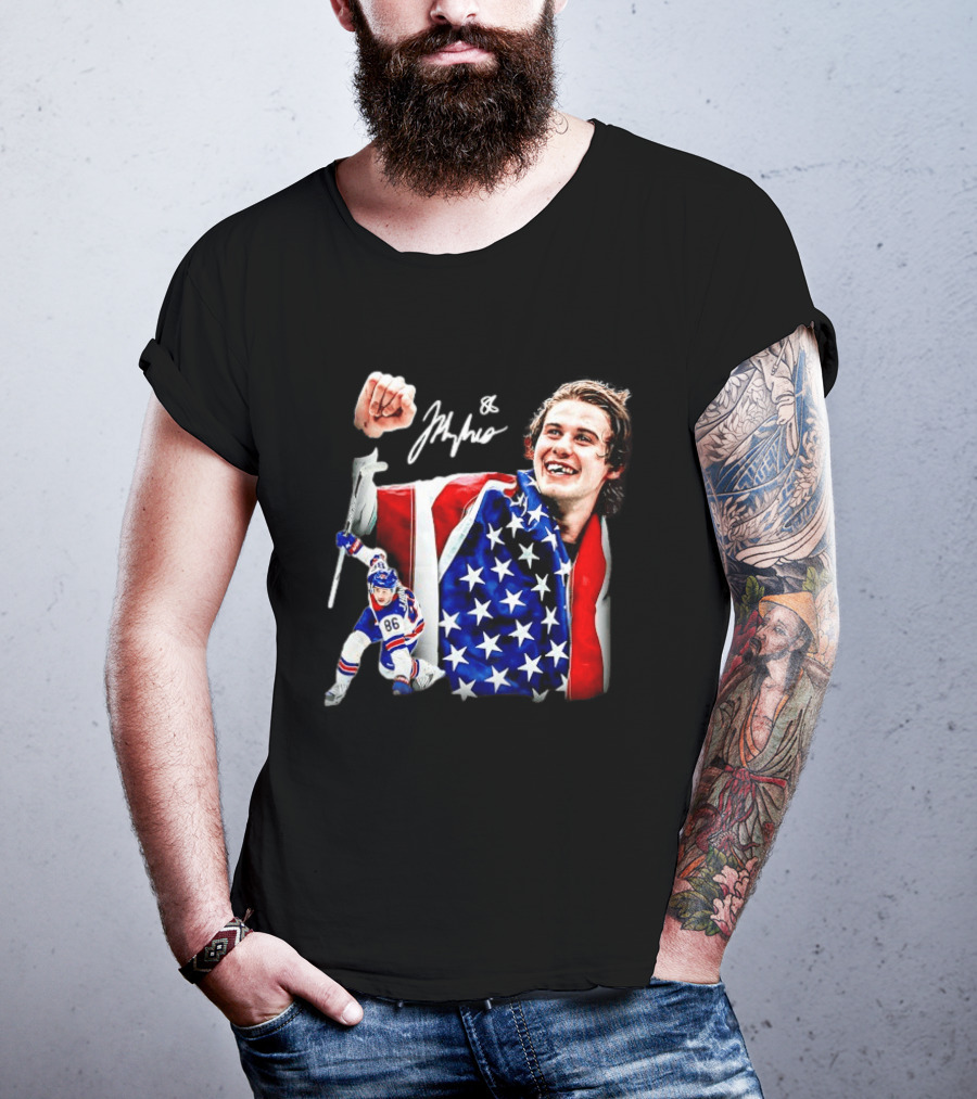 Jack Hughes New Jersey Devils USA Flag 86 Hockey Celebration T-Shirt