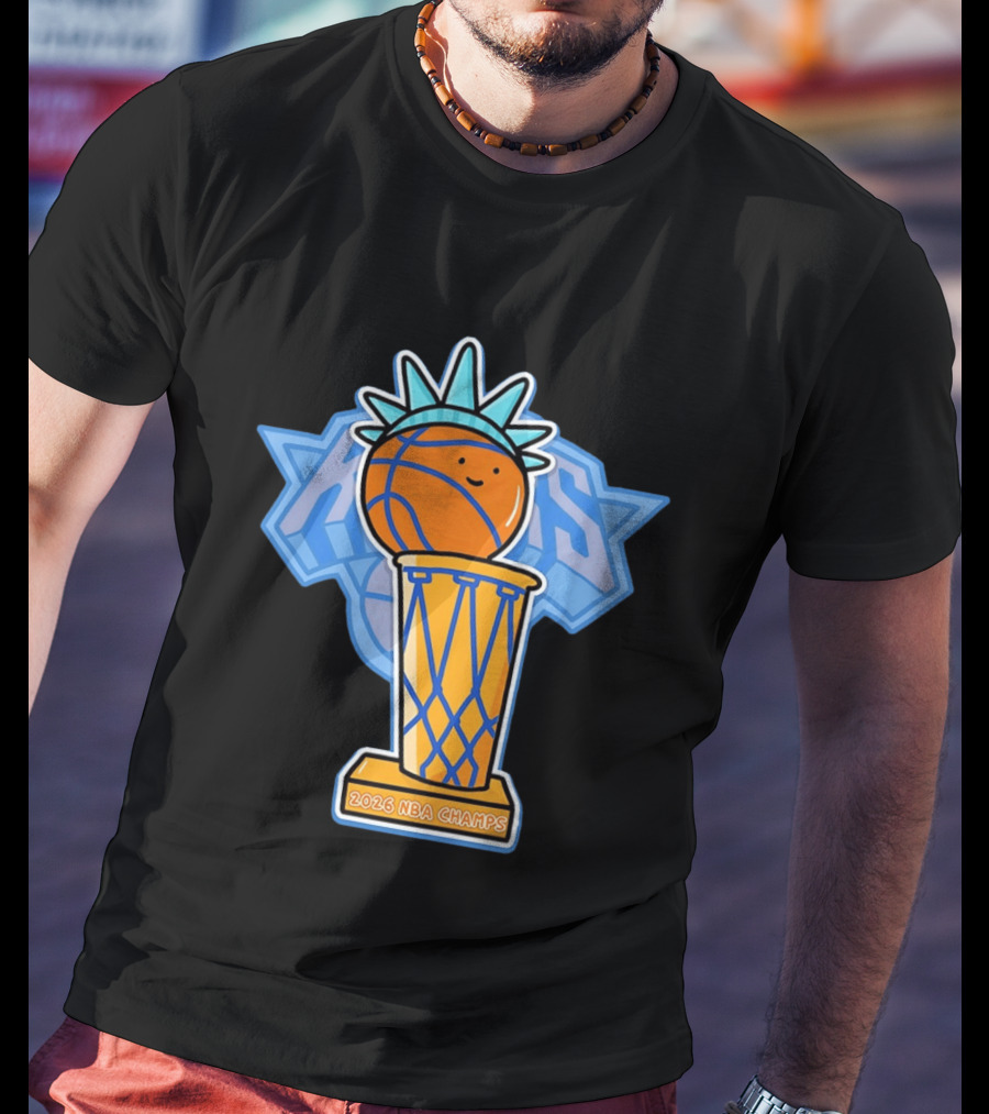 Knicks NBA Champs 2026 Statue Of Liberty Basketball Trophy T-Shirt